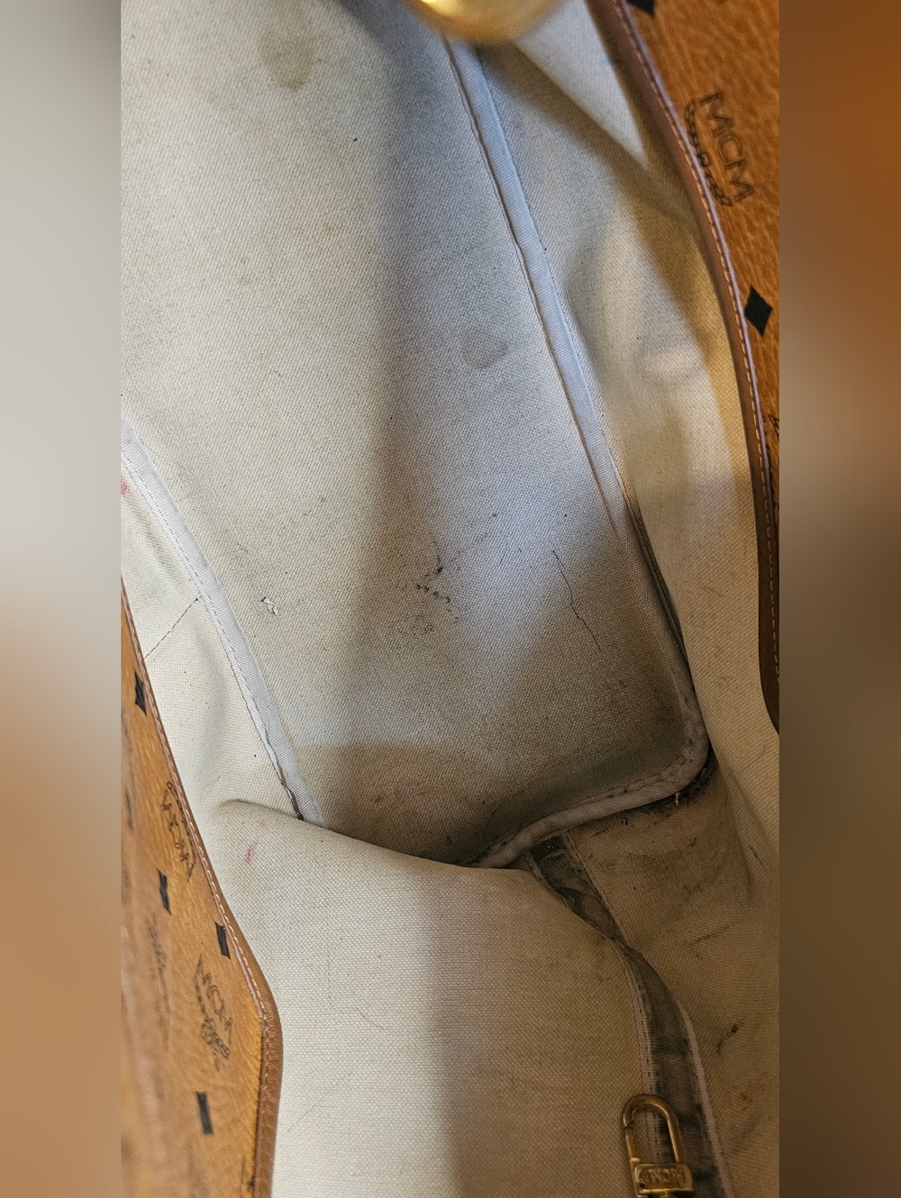 MCM Cognac Monogram Tote with Pink Center Stripe - Picture 11 of 16